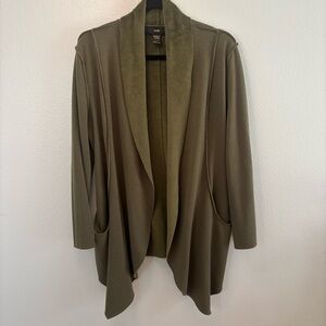 Rain | Olive Green Open Front Cardigan w/Soft Brushed Fleece Lining Sz XL NWOT